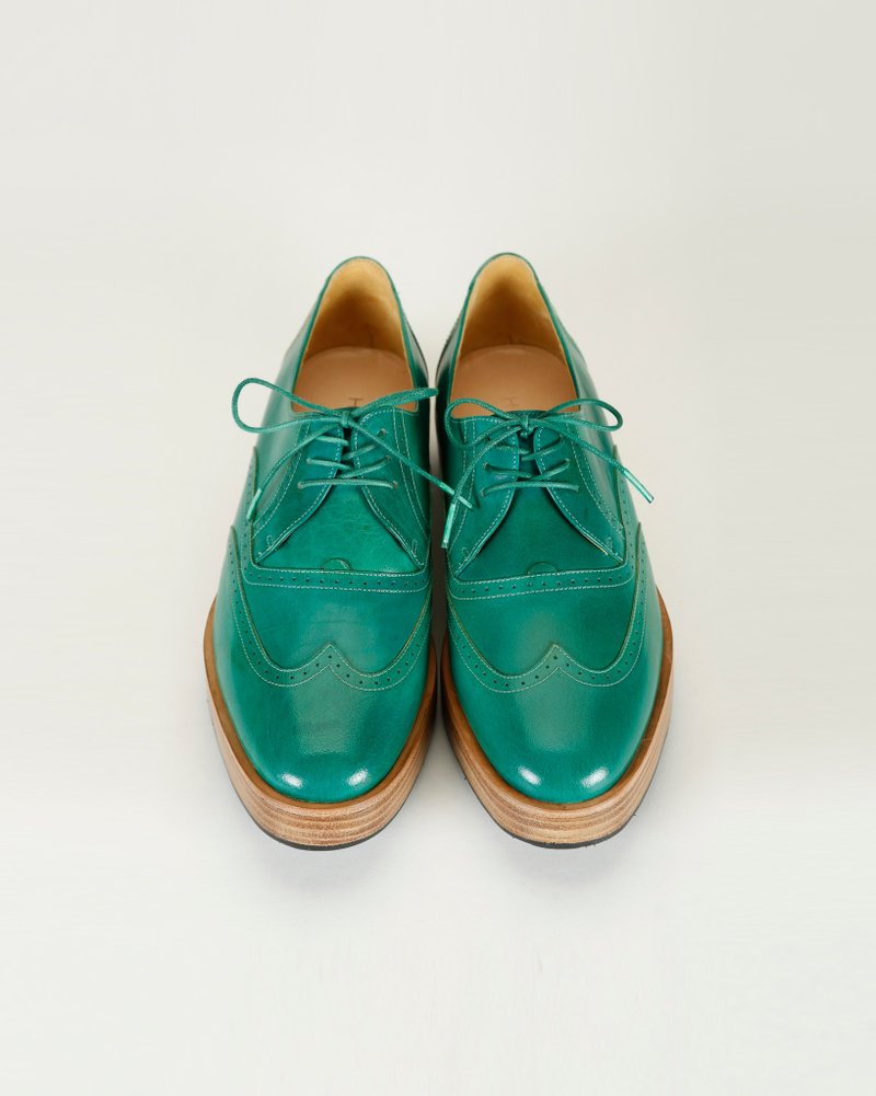 H THREE Oxford shoes / thick soles / aquamarine - รองเท้าอ็อกฟอร์ดผู้หญิง - หนังแท้ สีเขียว