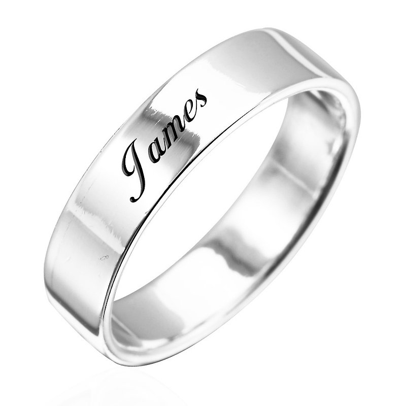 Custom ring ring Silver lettering 5mm offset sterling silver ring engraved names of English words - General Rings - Sterling Silver Gray