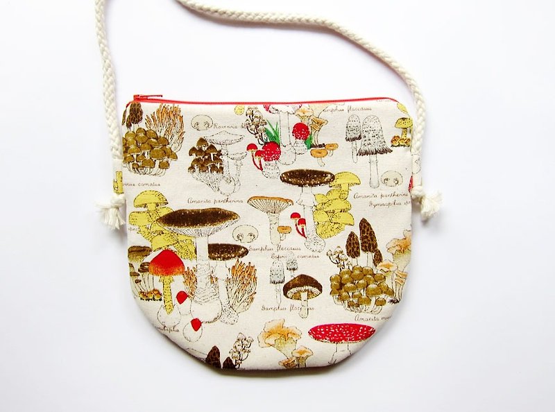 Semi-slung zipper bag / purse mushroom forest (also choose other purse fabric pattern) - Messenger Bags & Sling Bags - Other Materials Red