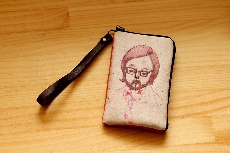英國大叔British Man 插畫手機袋iphone mini/錢包/證件袋/卡夾 - 手機殼/手機套 - 其他材質 咖啡色