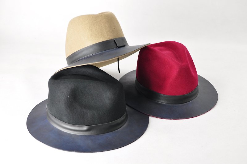 Flat 135 X Taiwan designer autumn and winter British style gentleman hat hat fall and winter thickness hat 3 colors can choose stitching Leather essential section wool material Valentine's Day wear party New Year - Hats & Caps - Cotton & Hemp Black