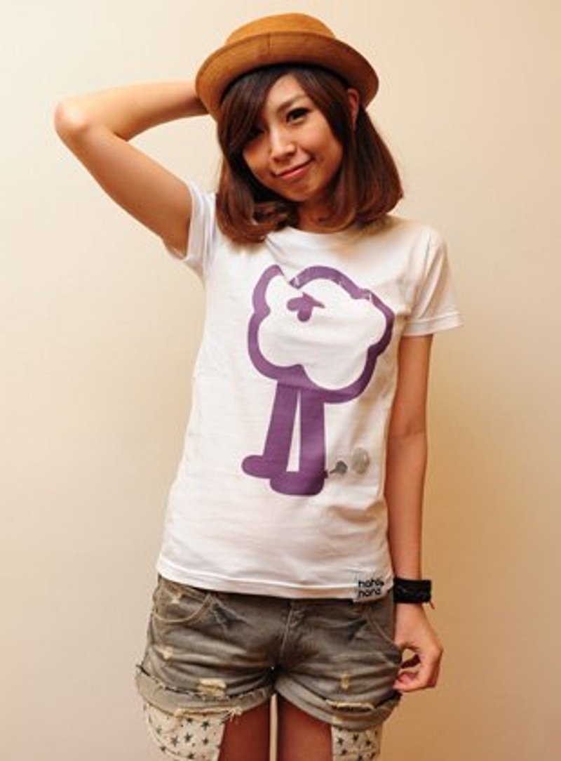 | Walking Flower ARUKU HANA (Rock Purple) | - Women's T-Shirts - Cotton & Hemp White