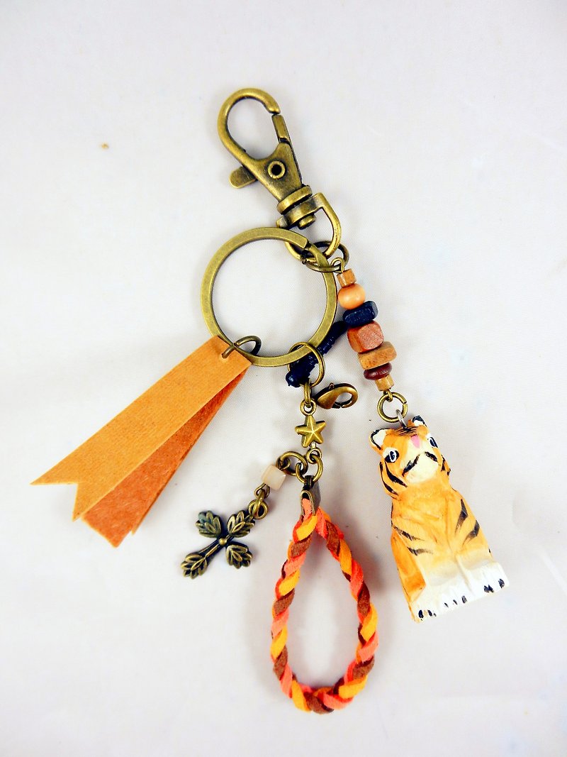 god leading hand-made - [series] animal carvings of animals tiger keychain paragraph dust plug can increase word custom embroidery bag strap commemorative gift key chain - Keychains - Wood Multicolor