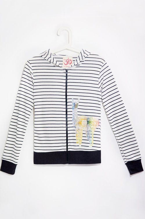 Hand-feel hooded striped cotton jacket-Peruvian Alpaca / Alpaca Friends