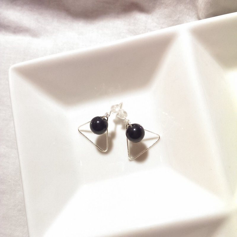 [LeRoseArts] Pythagoras series Handmade earrings - silver plated wire - ต่างหู - เครื่องเพชรพลอย สีดำ