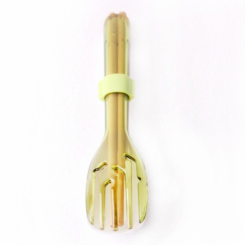 dipper 3合1檜木環保餐具組-青嫩綠叉 - 筷子/筷架 - 木頭 綠色