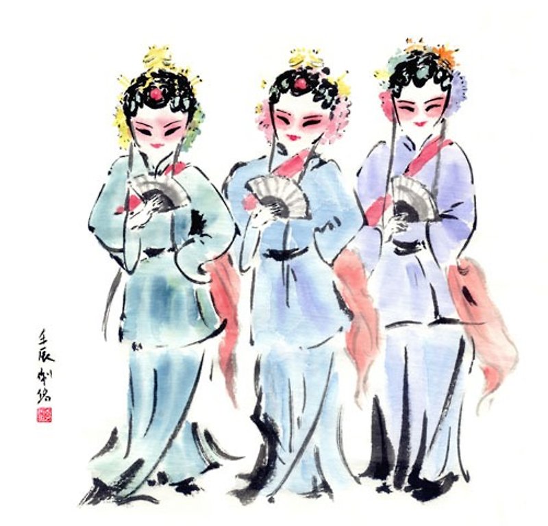 Peking Opera Postcards with Ink Paintings---Hua Dans of Wuhuadong - การ์ด/โปสการ์ด - กระดาษ ขาว