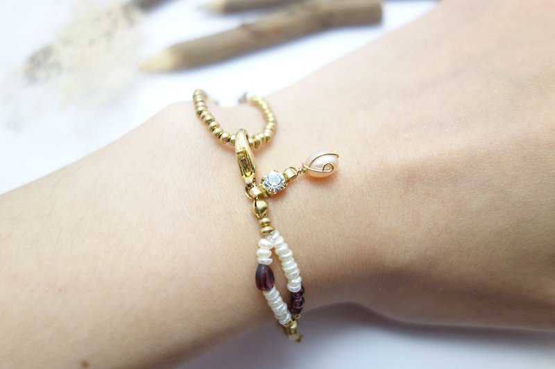◎ design pearl bracelet brass section of double-stranded - สร้อยข้อมือ - โลหะ 