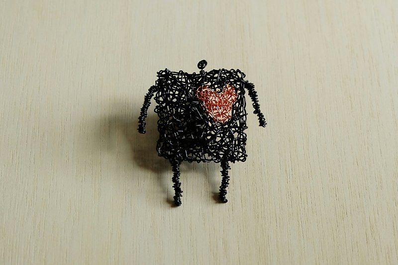 Wire brooch / small gift square man / little man series - Brooches - Other Metals Black