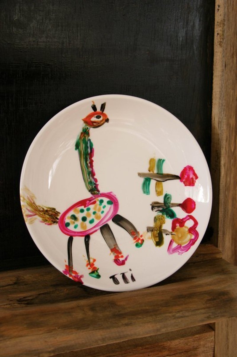 g8108手工彩繪長頸鹿中盤 - 小皿 - その他の素材 多色