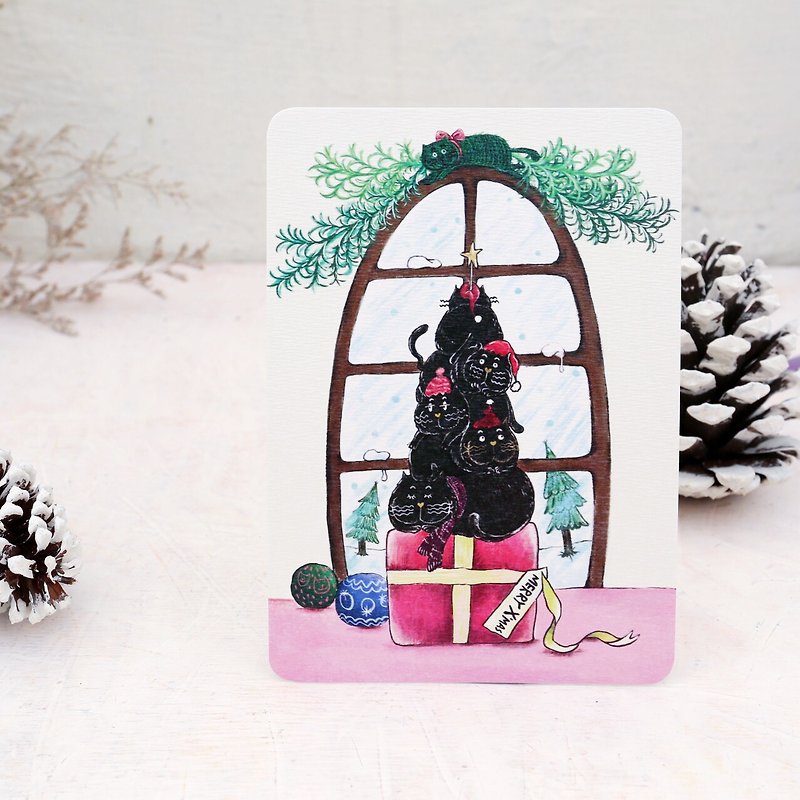 Jeep Planet for Christmas - a warm black Christmas tree (Christmas postcard/card) - การ์ด/โปสการ์ด - กระดาษ สีแดง
