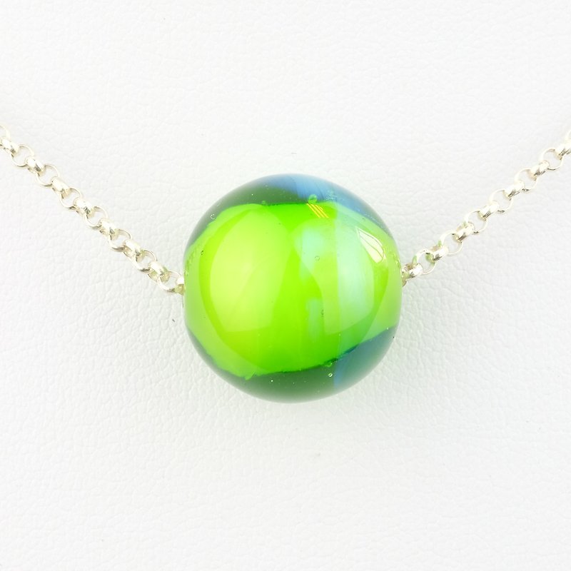 Green Ball Handmade Lampwork Glass Sterling Silver Necklace - Necklaces - Glass Green