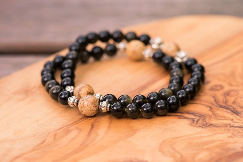 Strong. Stone gold bracelets petrified wood. - Bracelets - Semi-Precious Stones Black