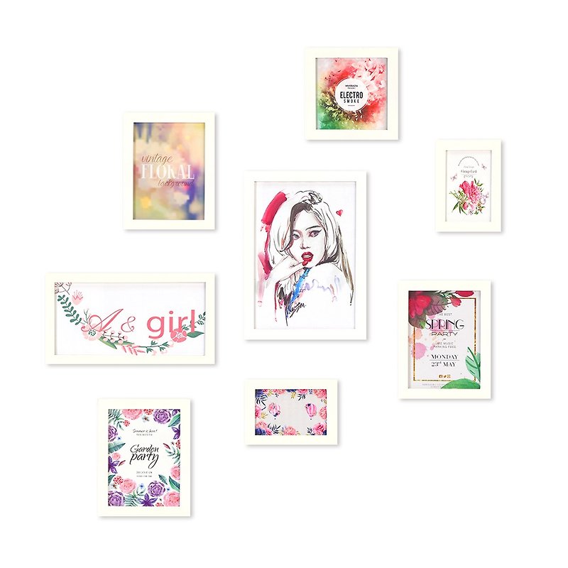 iINDOORS Photoframe White 8PCS Decor Girls Flowers - กรอบรูป - ไม้ ขาว