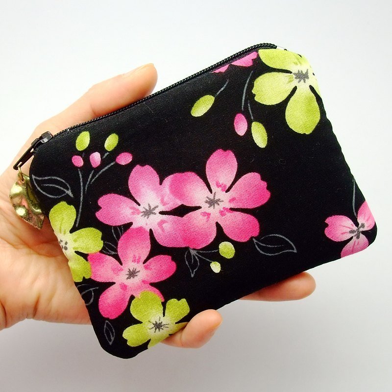Zipper pouch / coin purse (padded) (ZS-37) - กระเป๋าใส่เหรียญ - ผ้าฝ้าย/ผ้าลินิน สีดำ