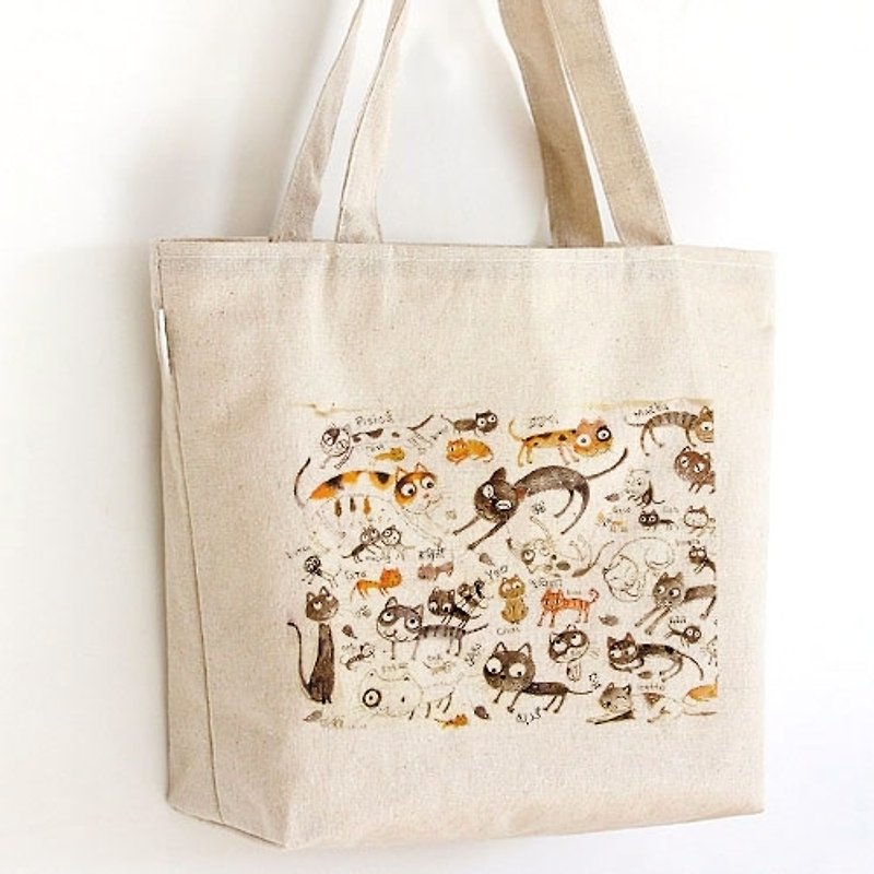 小村畫家│貓咪們│橫式帆布袋 - 側背包/斜孭袋 - 其他材質 白色