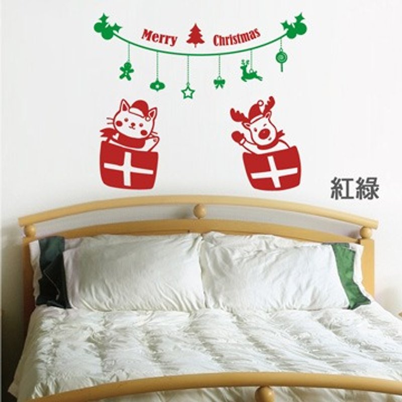 Smart Design創意無痕壁貼◆歡慶聖誕貓 - 牆貼/牆身裝飾 - 紙 紅色