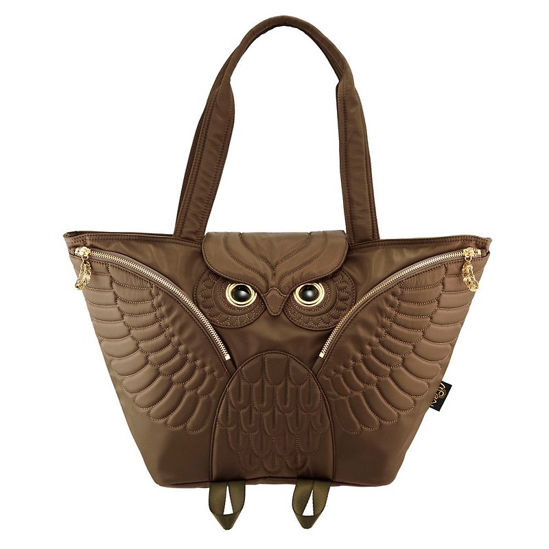 Morn Creations Genuine Owl Tote Bag Mom Bag-Coffee - Handbags & Totes - Other Materials Brown