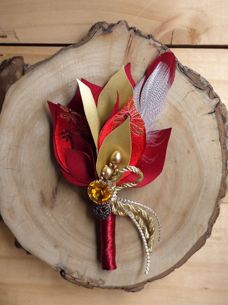 [Black mage] Corsage ornate Chinese style models - Brooches - Other Materials Red