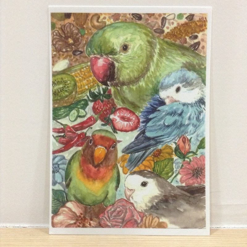 鸚鵡寶貝-水彩手繪風格明信片 - 心意卡/卡片 - 紙 多色