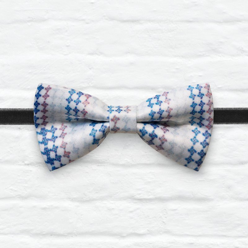 Style 0075 Blue white houndstooth Bowtie - Groom Gift & Wedding Bowtie - Chokers - Other Materials White