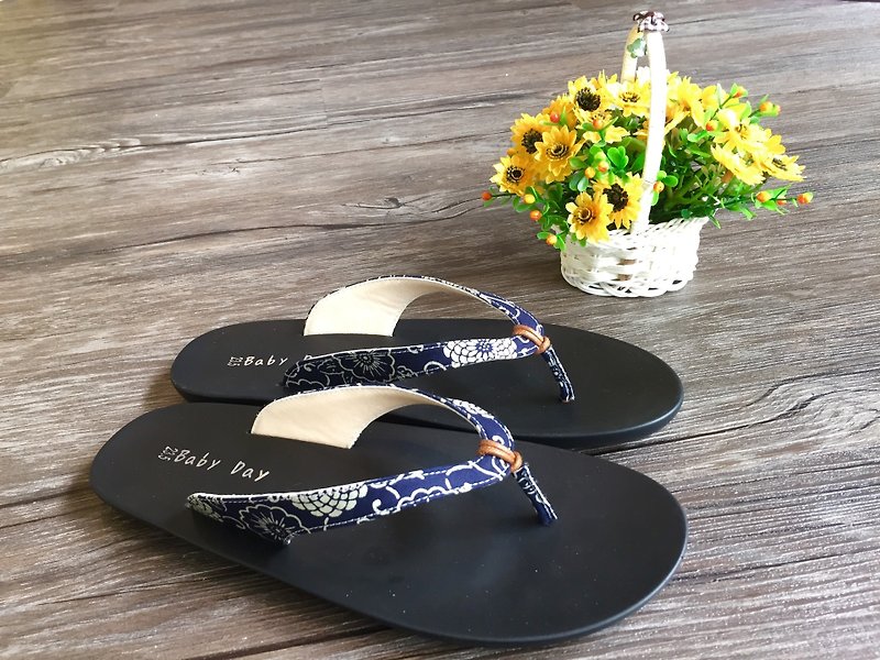 "Baby Day" Japanese style flip-flops (Women models) elegant blue slippers parent-child shoes - Women's Casual Shoes - Other Materials Blue