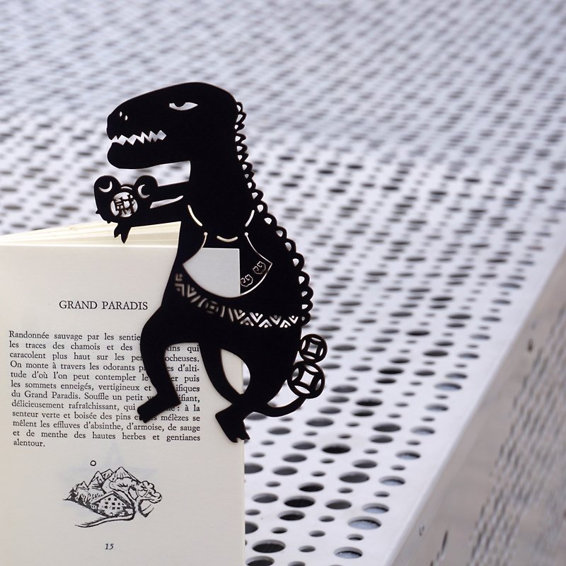 マイマイフェスティバル-お金を与える恐竜の切り絵のブックマーク|文化祭幸運と祝福の文房具のギフト - しおり - 紙 ブラック