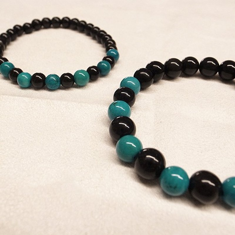 ☽ Qi Xi hand for ☽] [07220-8m obsidian with Teal turquoise series - Metalsmithing/Accessories - Other Materials Green