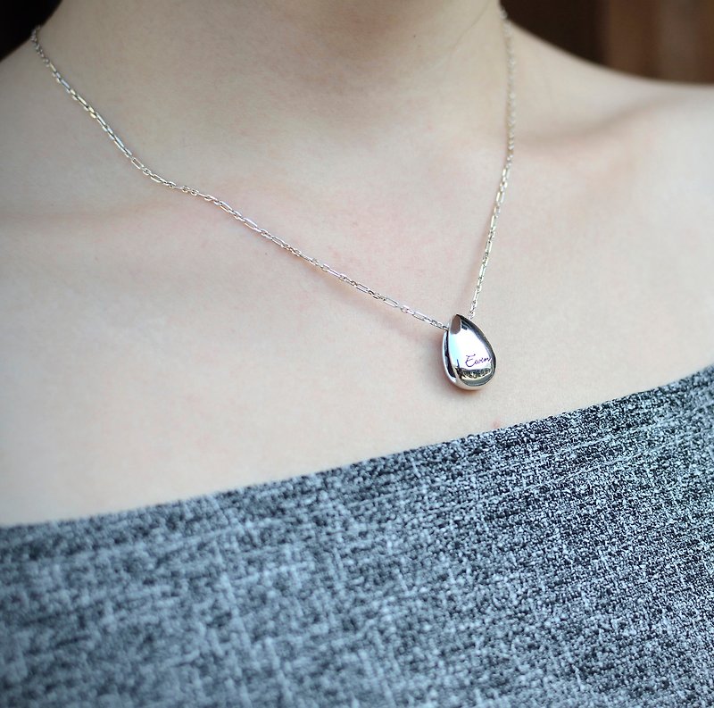 [Water drop sterling silver pendant] 925 sterling silver necklace/can be customized with engraving/Nordic style/Mother’s Day gift - Necklaces - Sterling Silver Silver