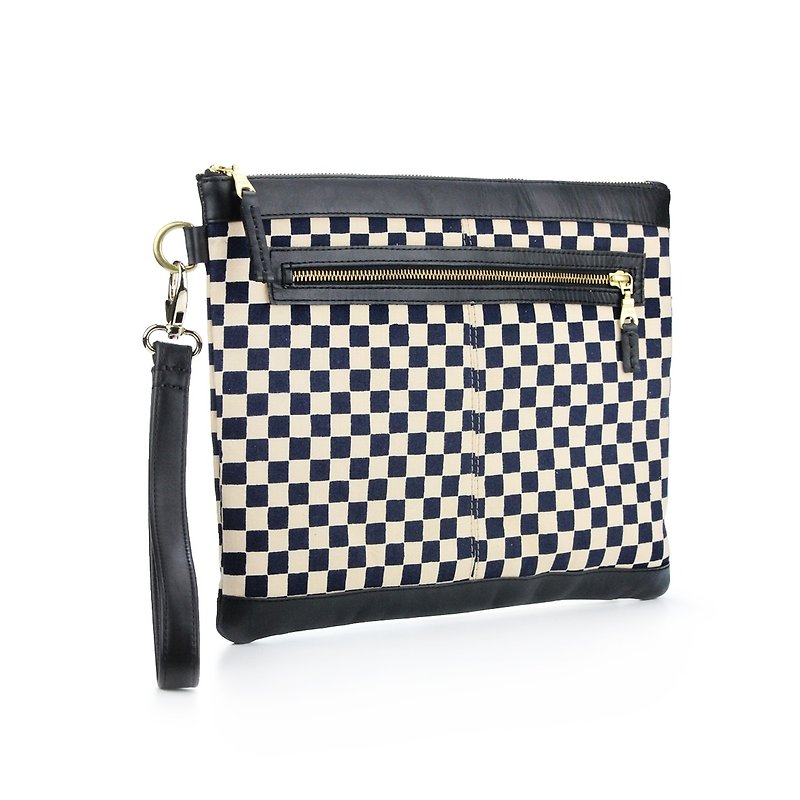 Graphic Textile mix Leather Clutch Bag│Chessboard I - Other - Other Materials Multicolor