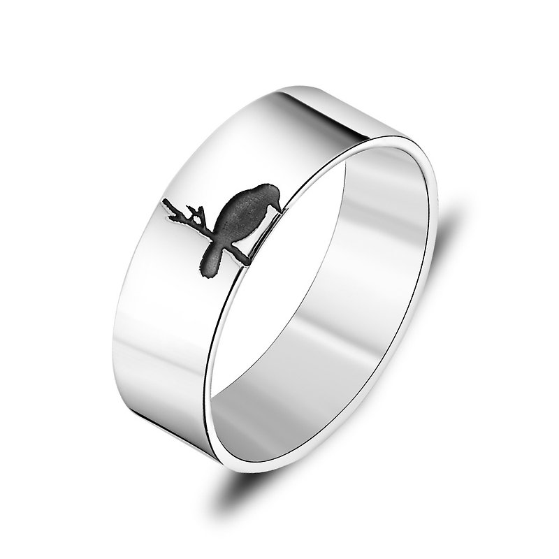 Lover Bird Silver Ring (Left)-ART64-Valentine's Day Gift - แหวนทั่วไป - เงินแท้ สีเงิน