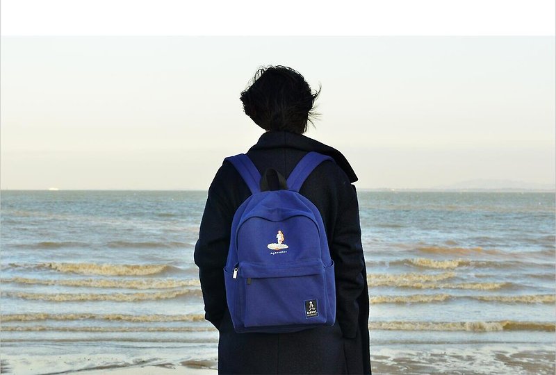 KIITOS Travel Theme Thick Canvas Embroidered Backpack Pencil Case Backpack--Vinus - กระเป๋าเป้สะพายหลัง - ผ้าฝ้าย/ผ้าลินิน สีน้ำเงิน