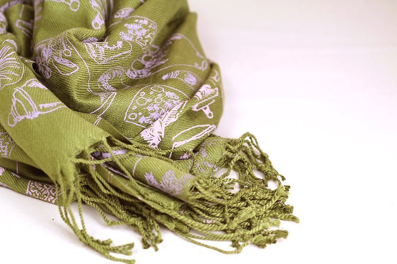 苔綠瓶中精靈圍巾 - スカーフ - その他の素材 グリーン