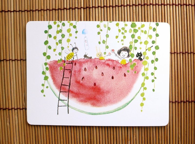 Eat watermelon postcard together