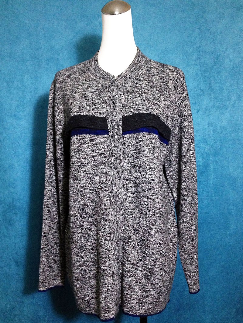 Ping-pong vintage [vintage sweater / gray blue side pocket long version vintage sweater coat] VINTAGE foreign vintage quality selection - สเวตเตอร์ผู้หญิง - วัสดุอื่นๆ สีเทา