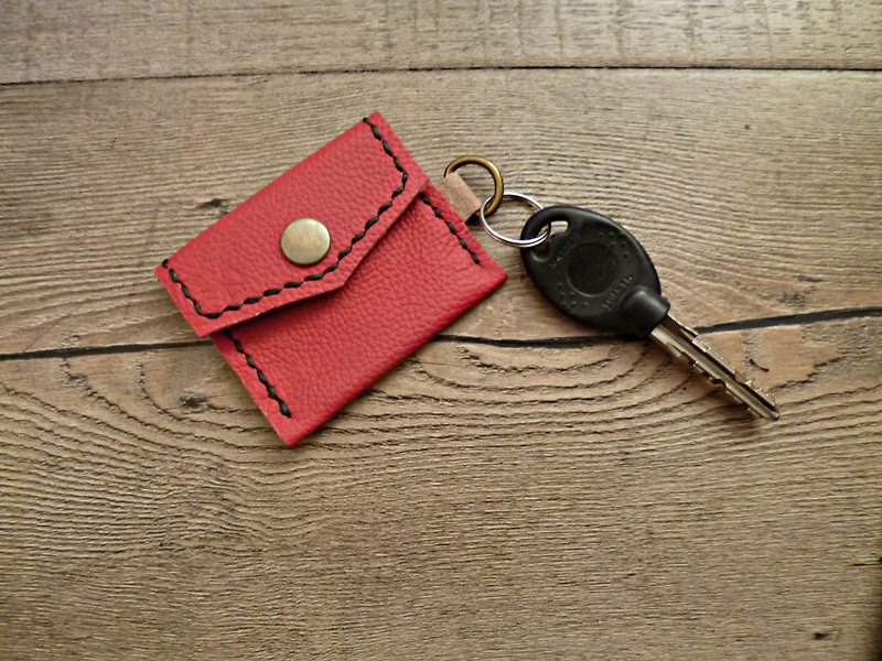 POPO│ red palm lightweight │ │ key small leather purse - กระเป๋าใส่เหรียญ - หนังแท้ สีแดง