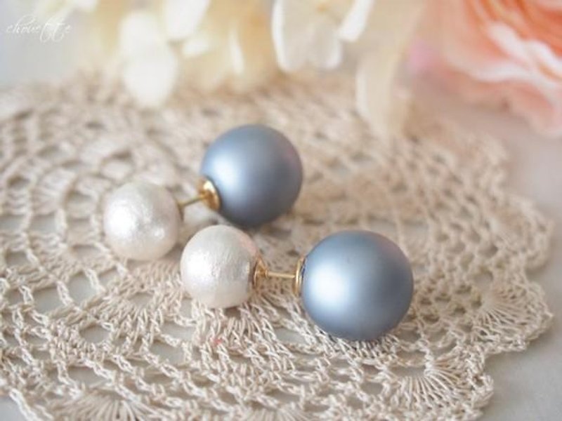 [14kgf color Pearl catch Pierce (Matt Gray) - Earrings & Clip-ons - Other Metals 