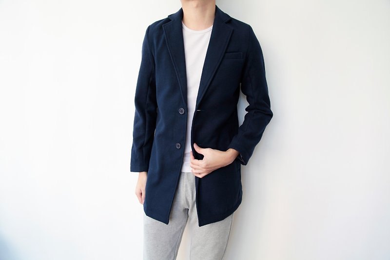 Long Jacket /outer/coat/Wool/unisex - เสื้อโค้ทผู้ชาย - วัสดุอื่นๆ สีน้ำเงิน