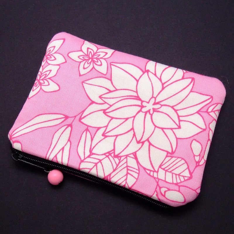 拉鍊零錢包/卡片包/鑰匙包/耳機包/小物包 (花卉圖案) (ZS-76) - 零錢包/小錢包 - 棉．麻 粉紅色