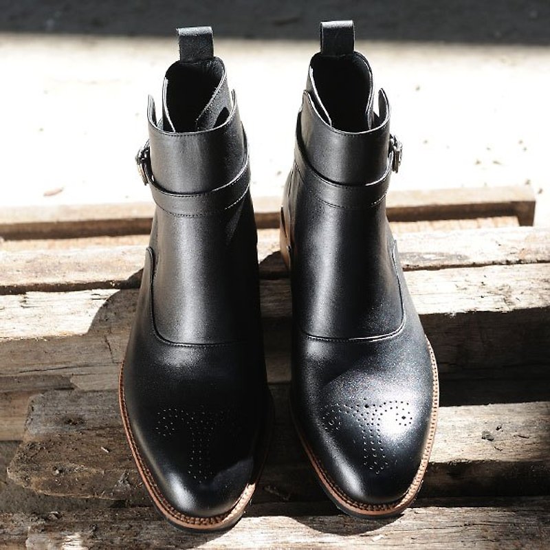 Fruit yield Jie Depu classic black rubber-soled boots - Men's Casual Shoes - Genuine Leather Black