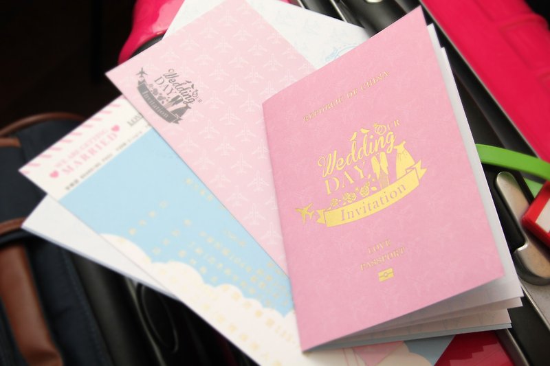 【設計師款婚卡】《一起去旅行》-票券式護照式飛機票券喜帖/婚卡(單買樣品區) - 卡片/明信片 - 紙 藍色