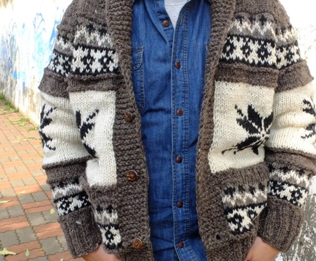 Handmade Hand Knit Wool Sweater / Cardigan / Wool Coat Brown