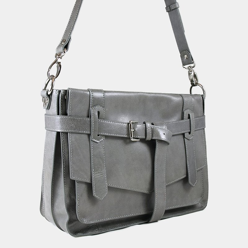 Influxx KAY Classic Leather Satchel / Leather Bag – Frost Gray - กระเป๋าแมสเซนเจอร์ - หนังแท้ สีเทา