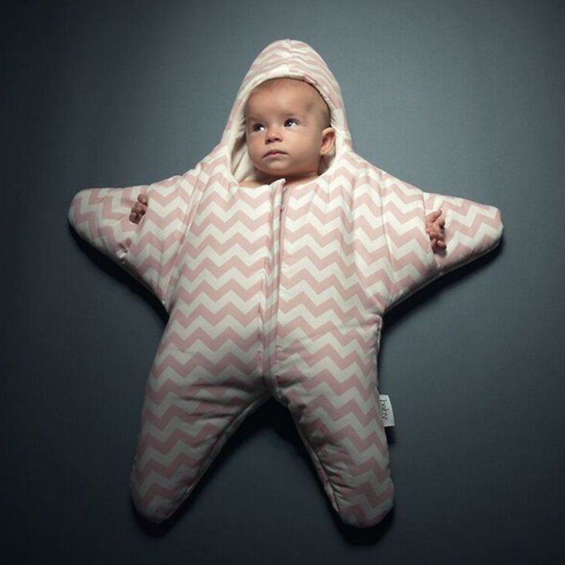 【西班牙製】鯊魚咬一口 BabyBites 100% 純棉手作嬰兒睡袋|防踢被|包巾{海星}- M 號/標準版 - 滿月禮物 - 棉．麻 粉紅色