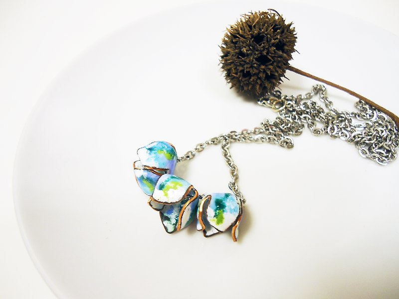 [Lily of the Valley] Lily of the Valley Enamel Necklace (Blue) - Necklaces - Other Metals Blue