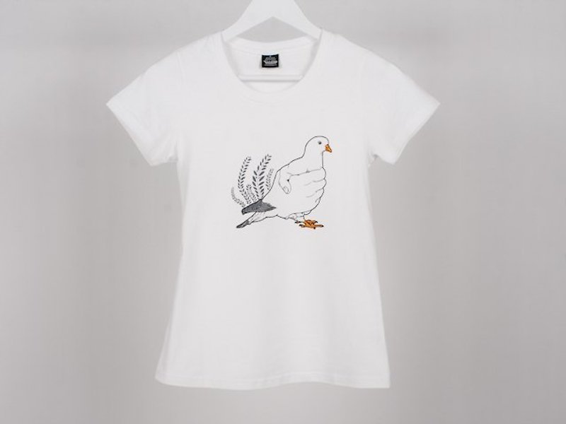 和平鴿 Pigeon Hand 女生 - 女 T 恤 - 棉．麻 白色