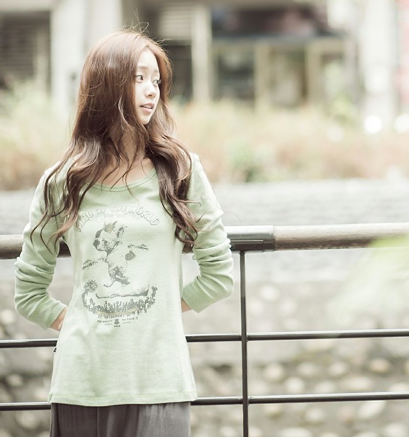 SUMI ♥ Dog King Law fighting dogs ♥ female models fit the elastic green long-sleeved shirt _2AF007_ - Women's T-Shirts - Other Materials Green
