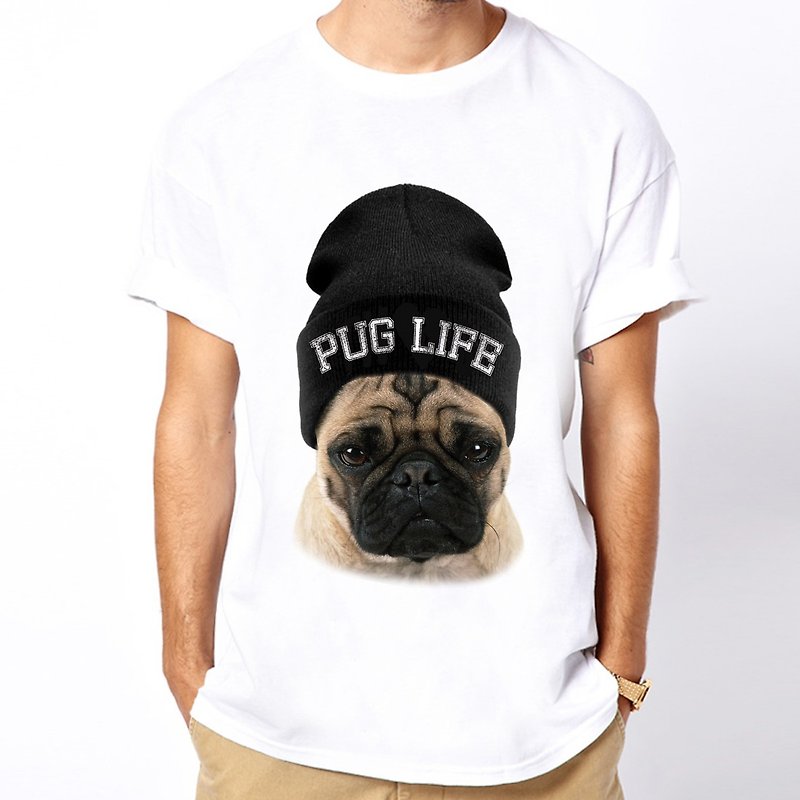 PUG LIFE 短袖T恤 2色 巴哥 哈巴狗 狗犬動物文青藝術設計時髦 - 男 T 恤 - 棉．麻 多色