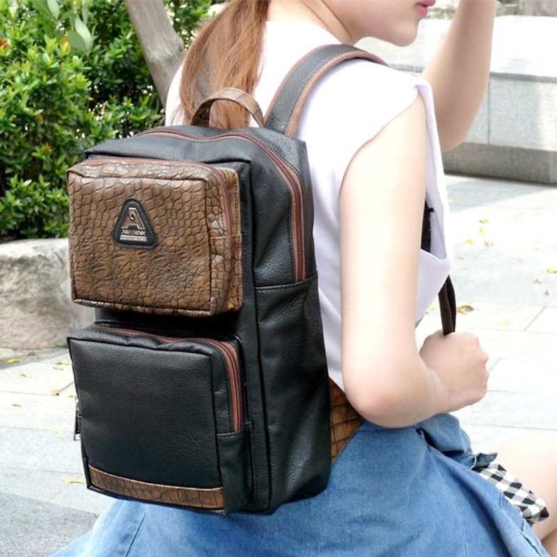 Japanese vintage black long back backpack [am-0257] - กระเป๋าเป้สะพายหลัง - หนังเทียม สีนำ้ตาล