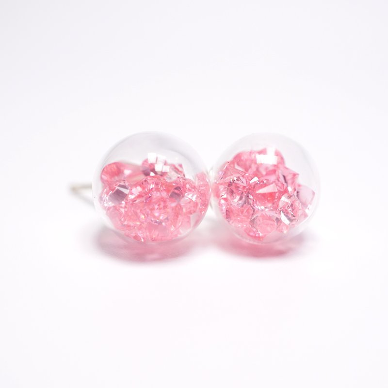 A Handmade 粉紅水晶玻璃球耳環 - 耳環/耳夾 - 玻璃 
